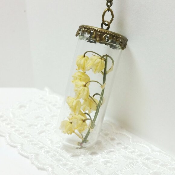 Lily of the valley flower Necklace white Flower charm pressed flower jew… - Picture 2 of 6
